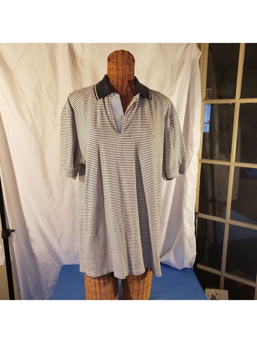Men's Vintage White TOMMY HILFIGER Polo Shirt w/Blue Stripes - XL